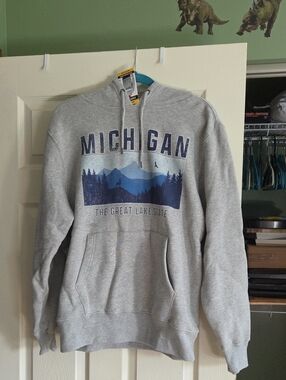 State of Mind Michigan Graphic Hooded Sweatshirt - Light Gray & Blue